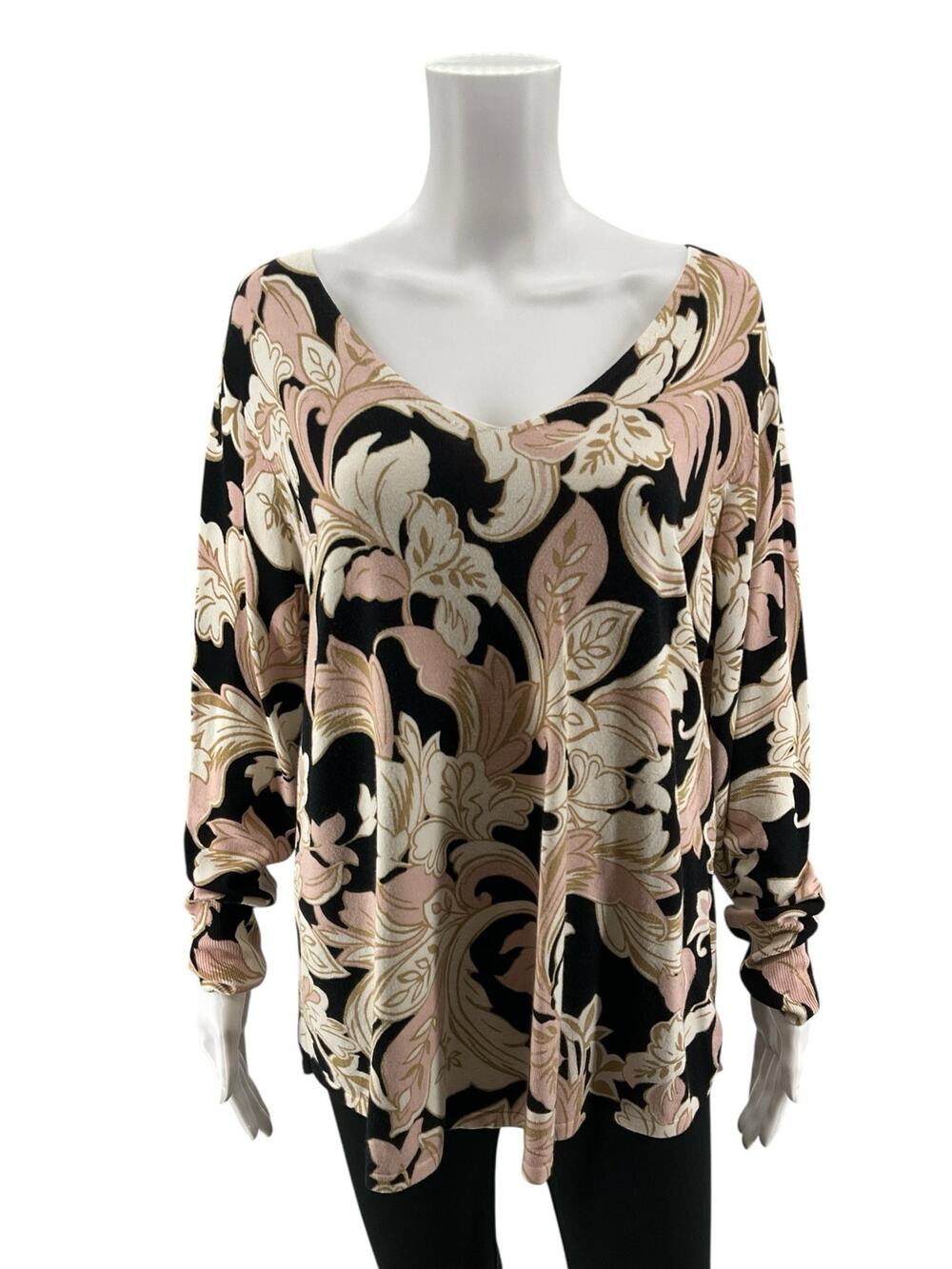 Chico's Floral Baroque Dolman Sleeve Knit Top Size XL (3) Cream Black Blush